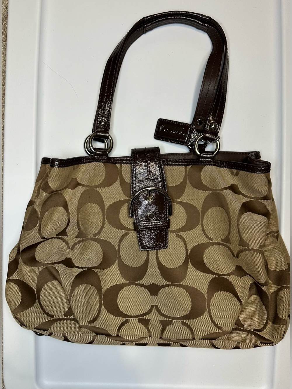 Vintage Coach Soho Signature Carryall Shoulder Bag F19253 Brown Khaki